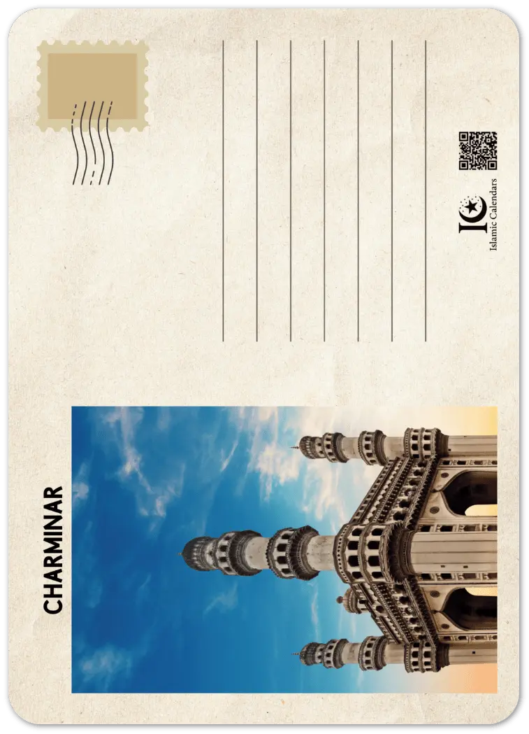 Charminar Stamp | Hyderabad, India | چار مینار | Nizam - Era Architecture | Pack of 10 Postcards (2 - sided, Premium envelopes) | (US & CA) | by Islamic Calendars - Islamic Calendars