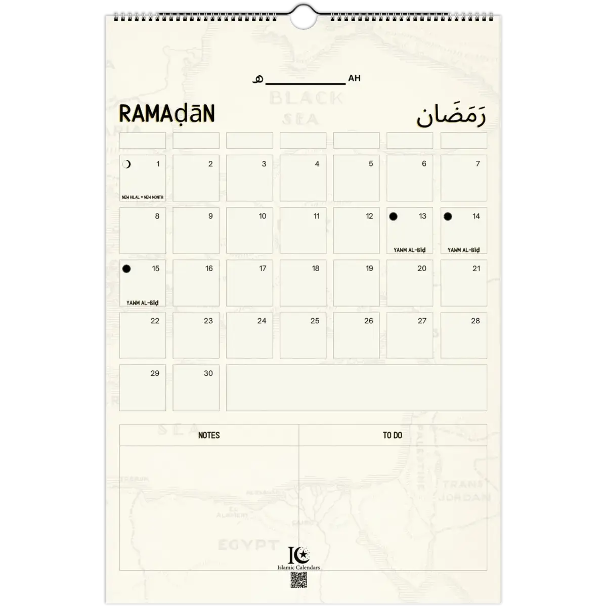 Notes & TO DOs | Islamic Hijri Wall Calendar (US & CA) - Timeless Design Edition | V1.0 - Islamic Calendars