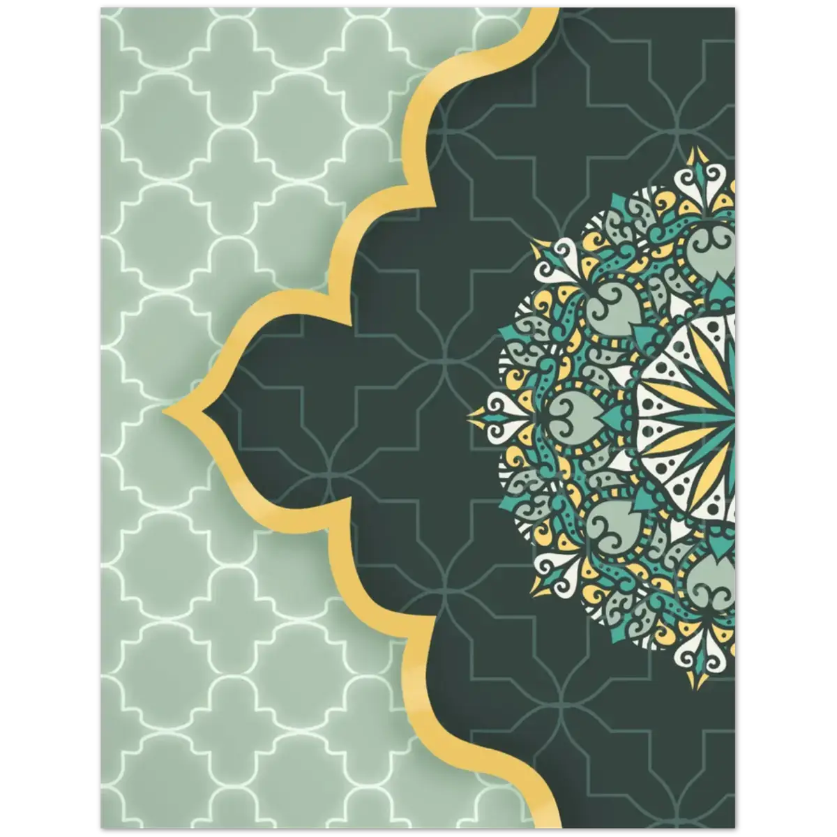 Ramadan Mubarak | رمضان مبارك | Green Mandala Design | Pack of 10 Greeting Cards (Folded, Premium Envelopes Included) | (US & CA) | By Islamic Calendars - Islamic Calendars